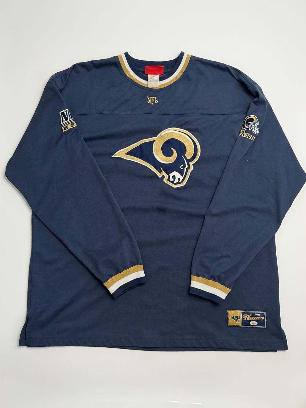Vintage NFL St. Louis Rams Long Sleeve Heavy T-Shirt Jersey Size XL Blue Gold
